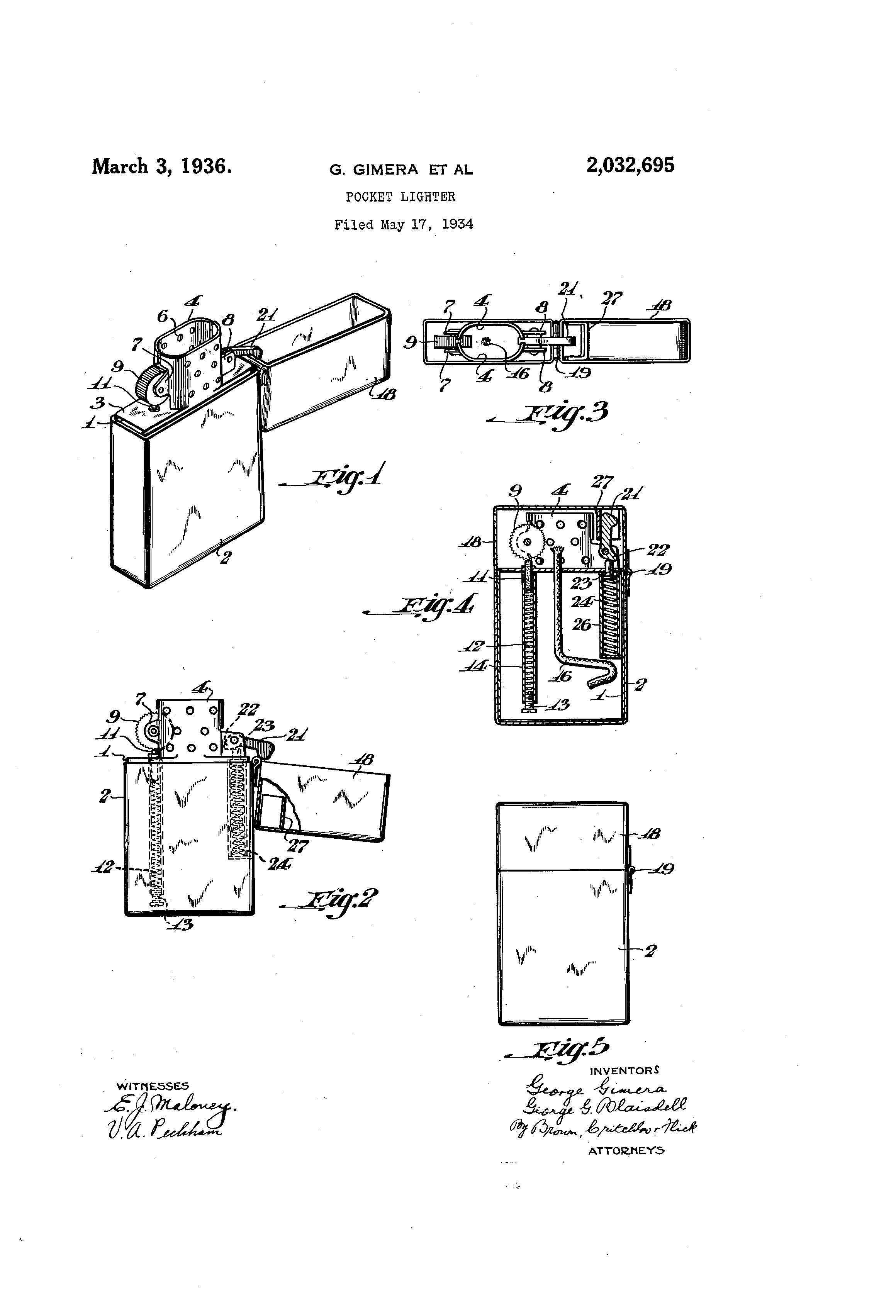 Original patent for the Zippo lighter, 1936. Original patent for the Zippo lighter, 1936.