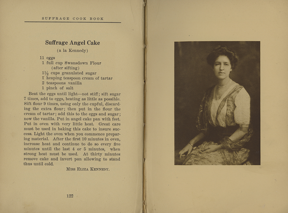 Recipe and Image of Eliza Kennedy in Suffrage Cookbook, 1915.