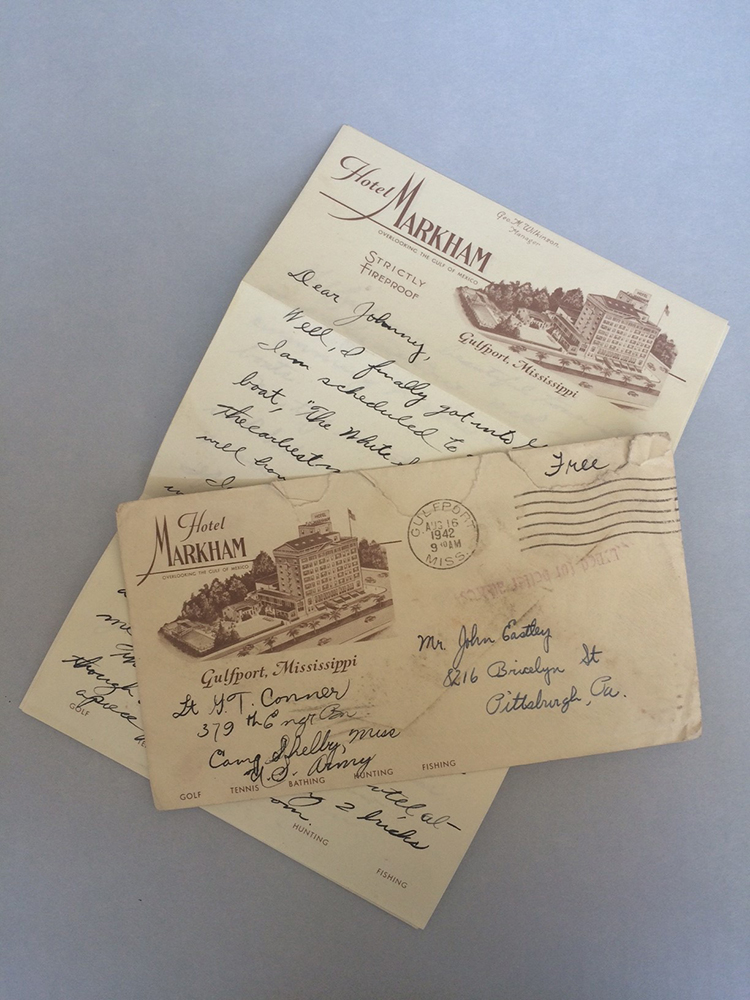 Lt. Glenn Conner letter, Aug 1942, Hotel Markham