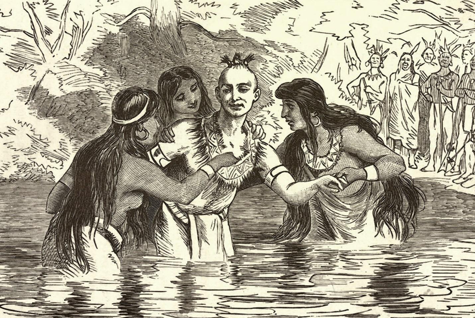 James Smith’s Indian “baptism,” a key part of the adoption ceremony, from Charles McKnight’s “Our Western Border 100 Years Ago,” published in 1875.