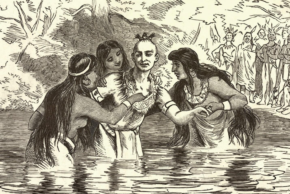 James Smith’s Indian “baptism,” a key part of the adoption ceremony, from Charles McKnight’s “Our Western Border 100 Years Ago,” published in 1875. James Smith’s Indian “baptism,” a key part of the adoption ceremony, from Charles McKnight’s “Our Western Border 100 Years Ago,” published in 1875.