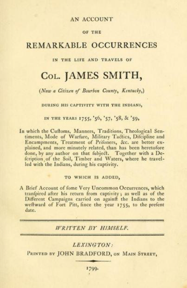 Reprinted title page of Smith’s 1799 narrative. Darlington Memorial Library, University of Pittsburgh.