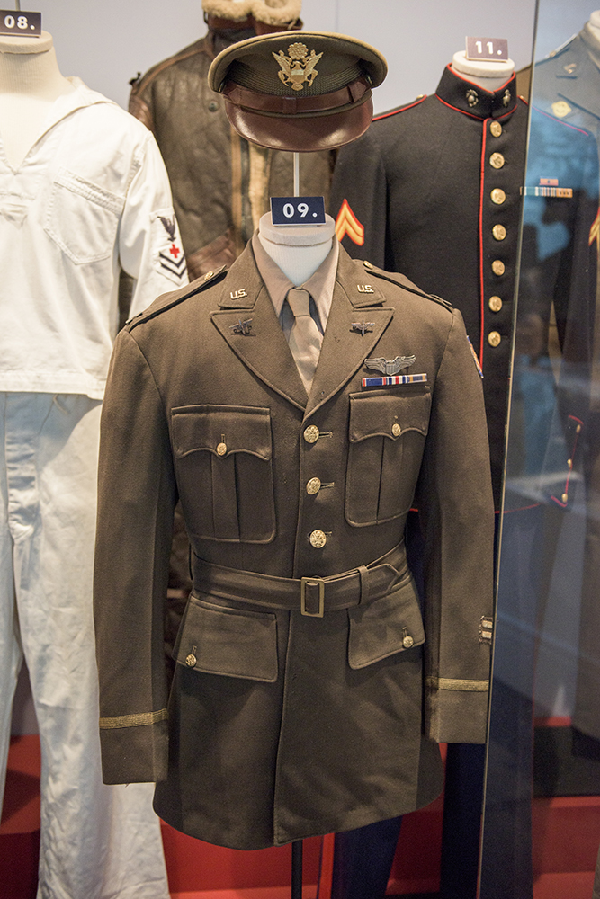 Jimmy Stewart's Army Air Corps uniform on display in the We Can Do It! WWII exhibit.