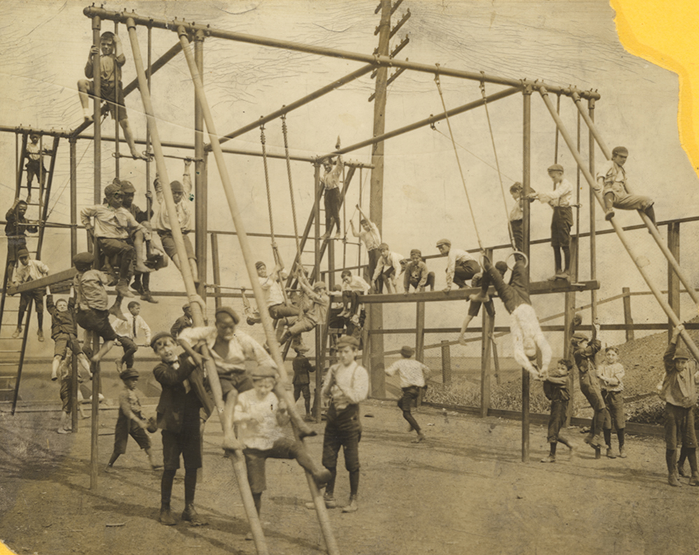 Play equipment, minus safety features, Washington Park, 1907. Gift of Mrs. Zerbie E. Swain.