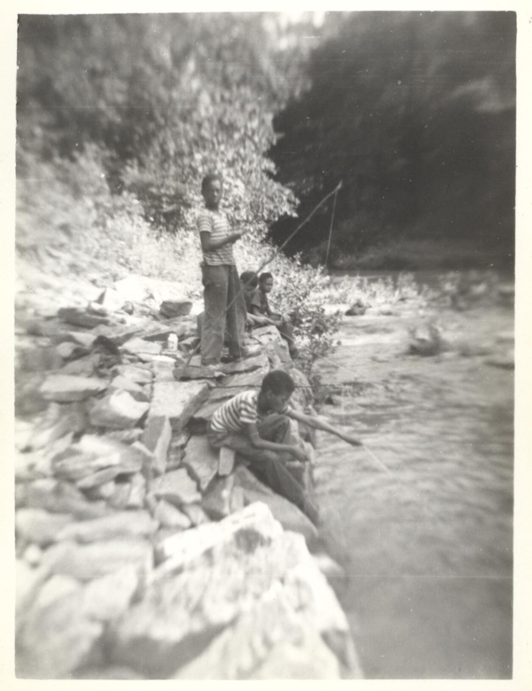 Children fishing at Camp Johnson, c. 1950. Camp Johnson Photographs, 1939-1995, MSP 229, Detre Library & Archives at the Heinz History Center.