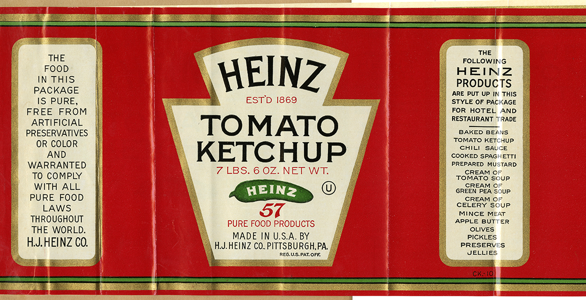 Sample label for Heinz Tomato Ketchup, 1934. Detre Library & Archives at the Heinz History Center.