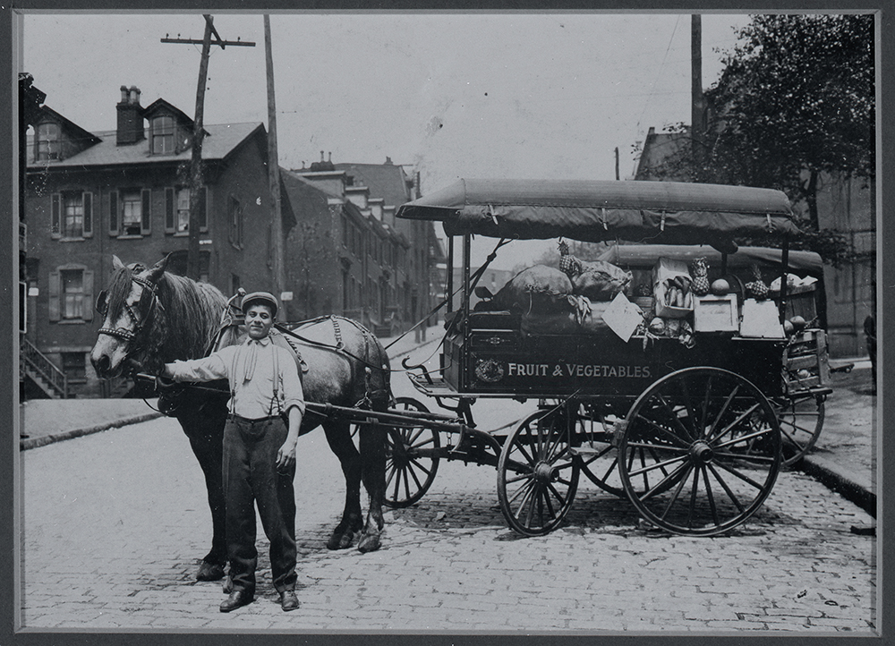 Frank Crisanti and his huckster wagon, c. 1920. Heinz History Center collections. Frank Crisanti and his huckster wagon, c. 1920. Crisanti Family Photographs, 1995.0360, Italian American Collection, Heinz History Center.