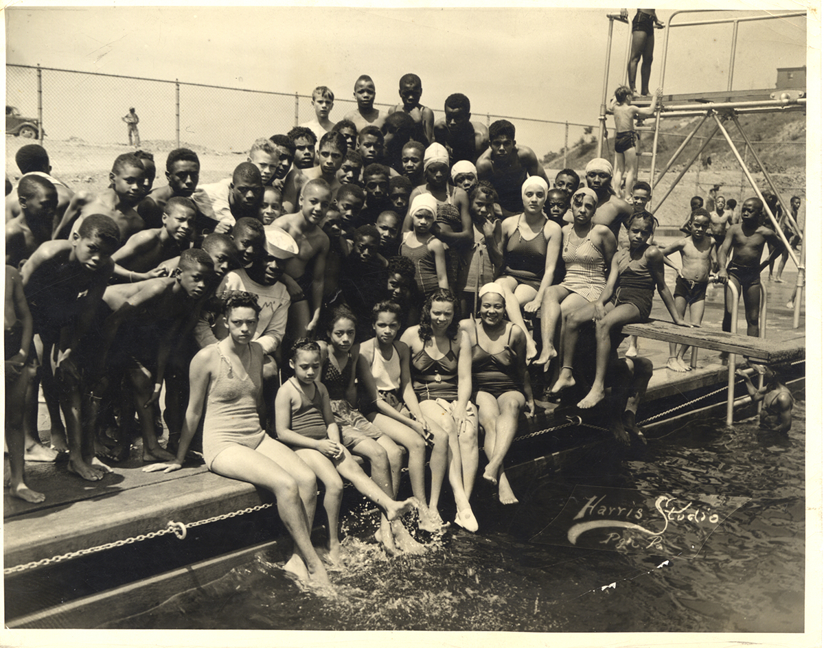 Summer fun at the Ammon Center pool in the Hill District, 1941. Dorsey-Turfley family photograph collection, MSP 455, Detre Library & Archives, Heinz History Center.