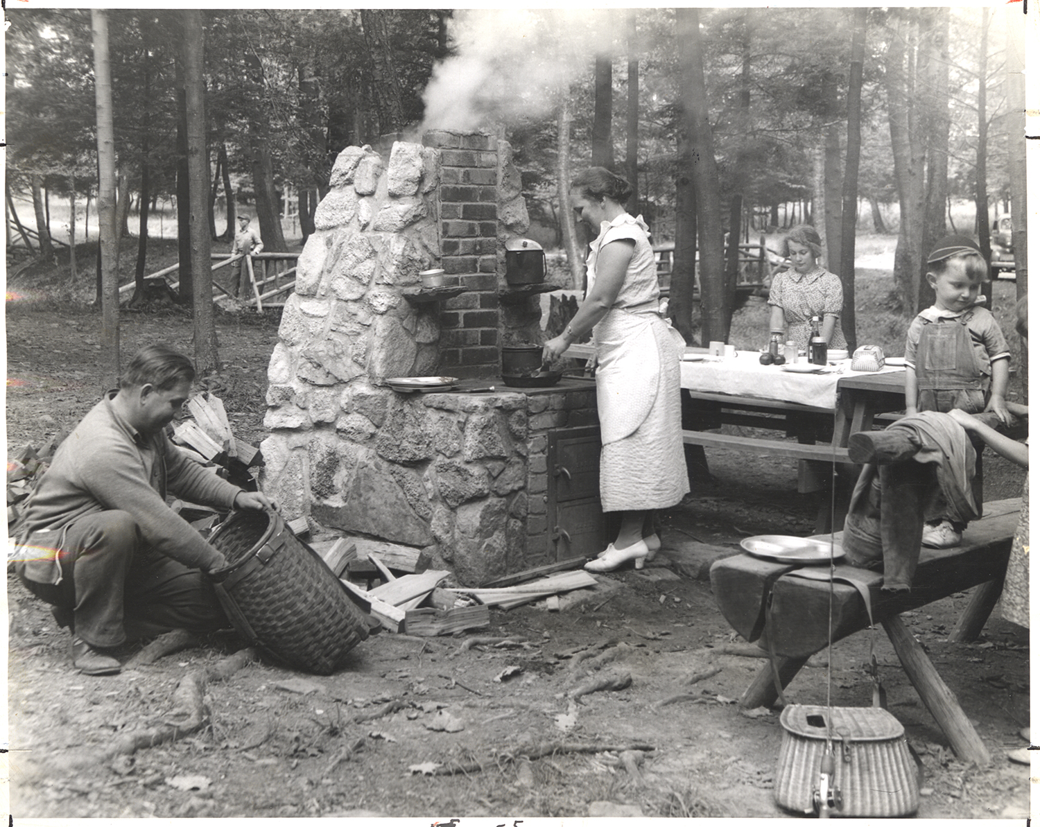 Frying up the day’s catch at Cook Forest State Park, 1940s. Allegheny Conference on Community Development collection, MSP 285, Detre Library & Archives, Heinz History Center.