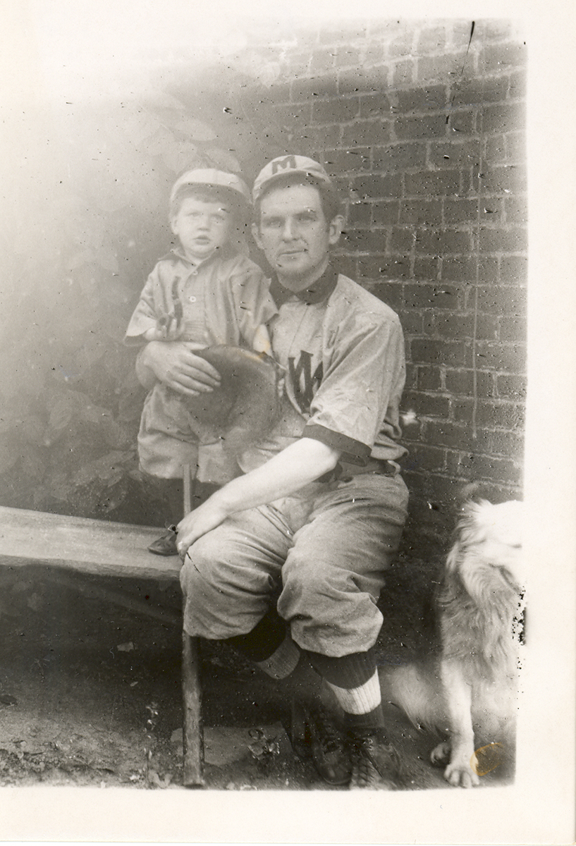 FRANCE COLLECTION-M-B006-F011-I0332B Portrait of Frank France in West Middletown baseball uniform with unknown child.