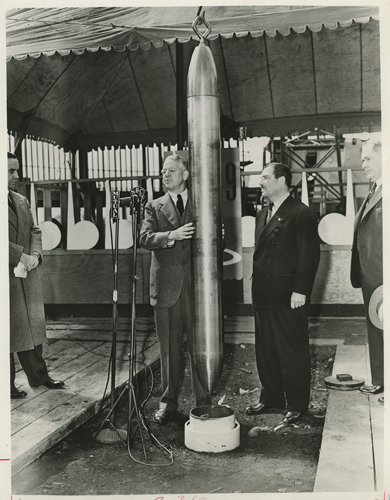 Preparing to cosign the Time Capsule to its 5,000 year resting place are A.W. Robertson, Westinghouse Electric Company’s chairman of the board (left) and Grover A. Whalen, president of the New York World’s Fair.