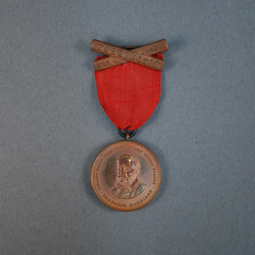 Badge from Benjamin Harrison’s inauguration, 1889. | Krasik Collection of Pennsylvania and Presidential Political Memorabilia | Heinz History Center
