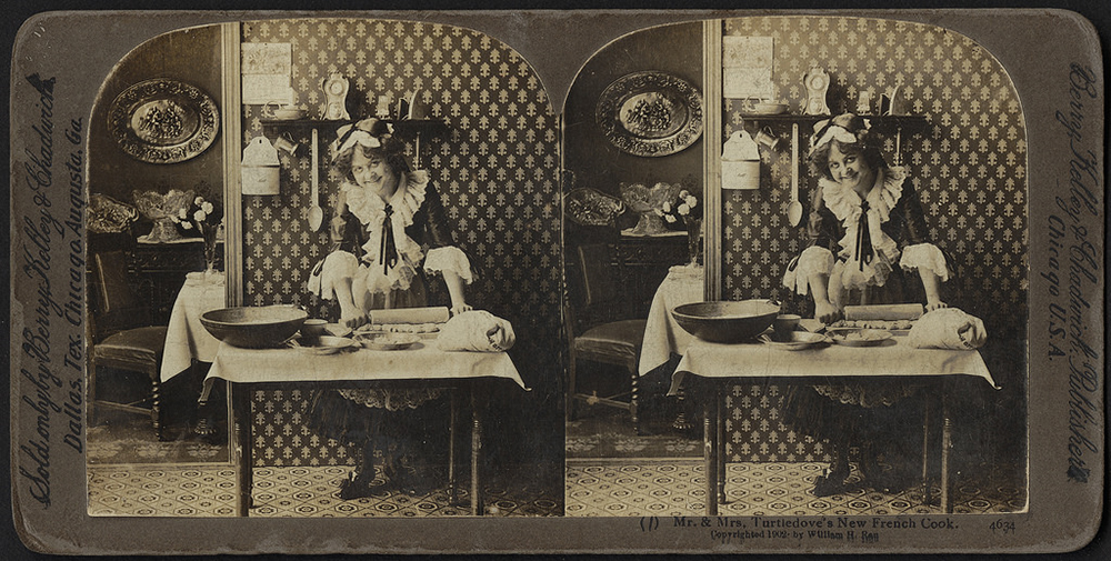 Stereograph card, “Mr. & Mrs. Turtledove’s new French cook,” 1902. Courtesy of the Boston Public Library.