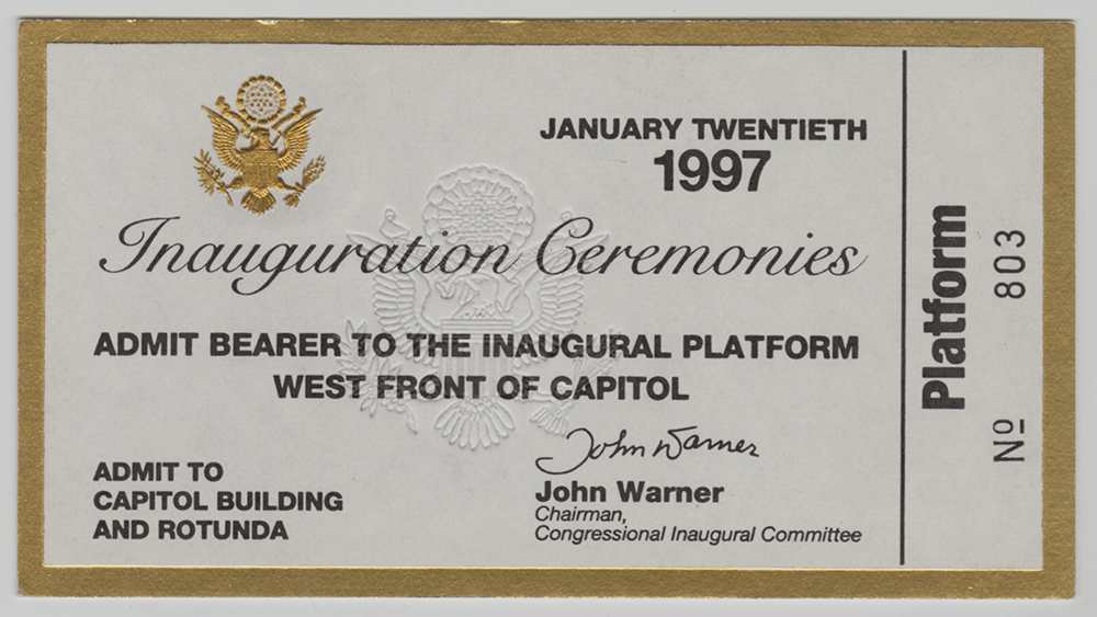 Ticket to Bill Clinton's 1997 inauguration. | Gift of Lenox Incorporated | Heinz History Center