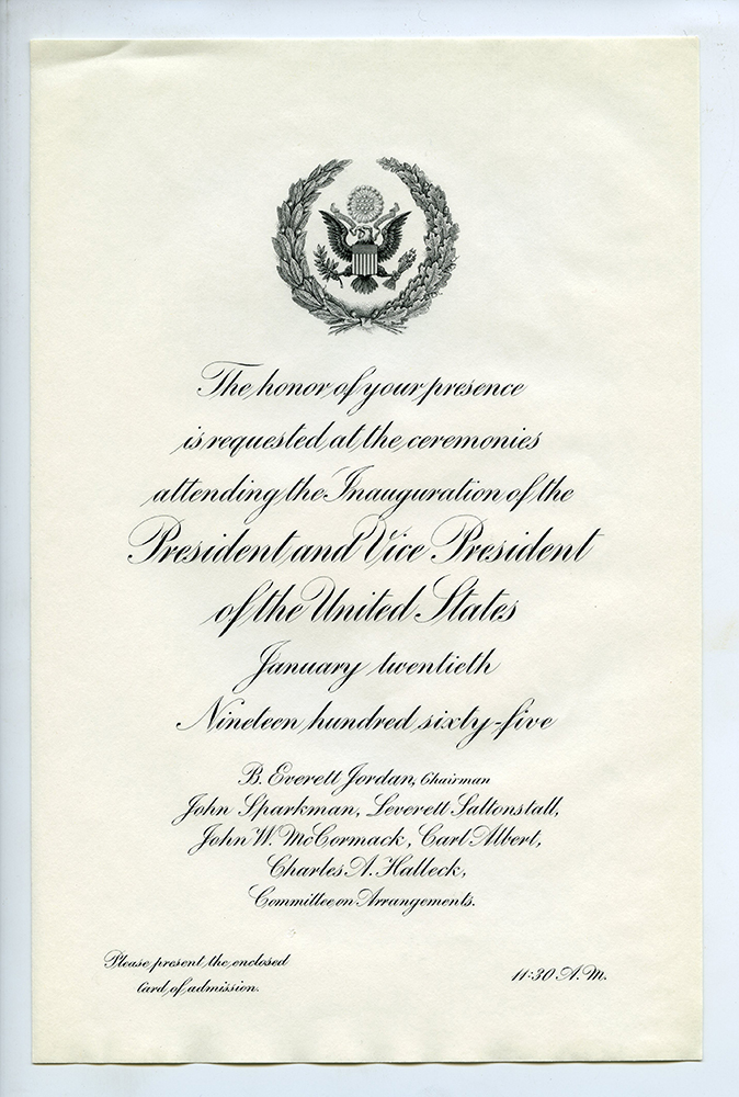 Invitation to the presidential inauguration, 1965. | Lyndon B. Johnson, MFF 1049 Detre Library & Archives at the History Center.