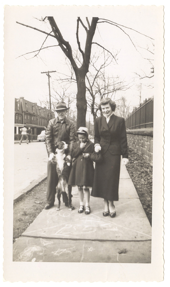 “Corky” taking a walk with Wilbert, Patsy, and Iris Spieler on Oneida Street, 1940s. Courtesy of a private collection.
