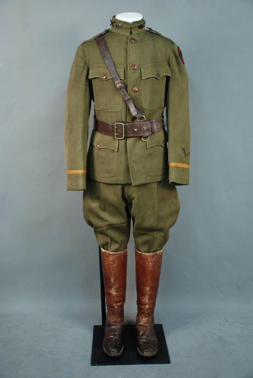U.S. Army uniform and boots, 1917. Gift of Ida Mae Jefferson