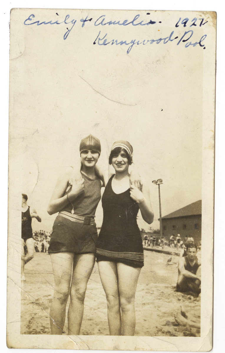 Amelia and her friend Emily at Kennywood Pool, 1927. From the Rajcan family collection, Detre Library & Archives at the History Center.