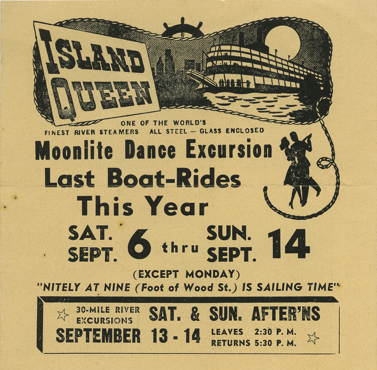 Flyer advertising what became the Island Queen’s last voyage to Pittsburgh, 1947. | Heinz History Center