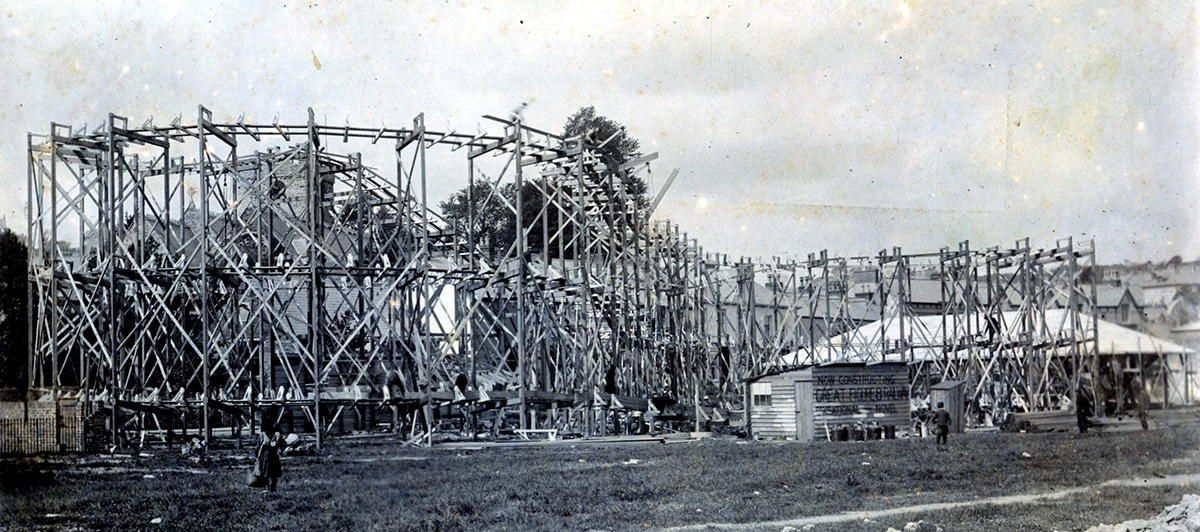 Image showing the construction of the “Great Figure 8 Railway," early 1900s. | Heinz History Center