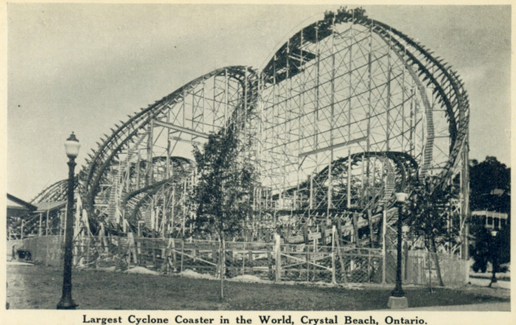 5Postcard of the Harry G. Traver’s Crystal Beach Cyclone, c. 1940. Postcard of the Harry G. Traver’s Crystal Beach Cyclone, c. 1940. Courtesy of the Niagara Falls (Ontario) Public Library. | Heinz History Center