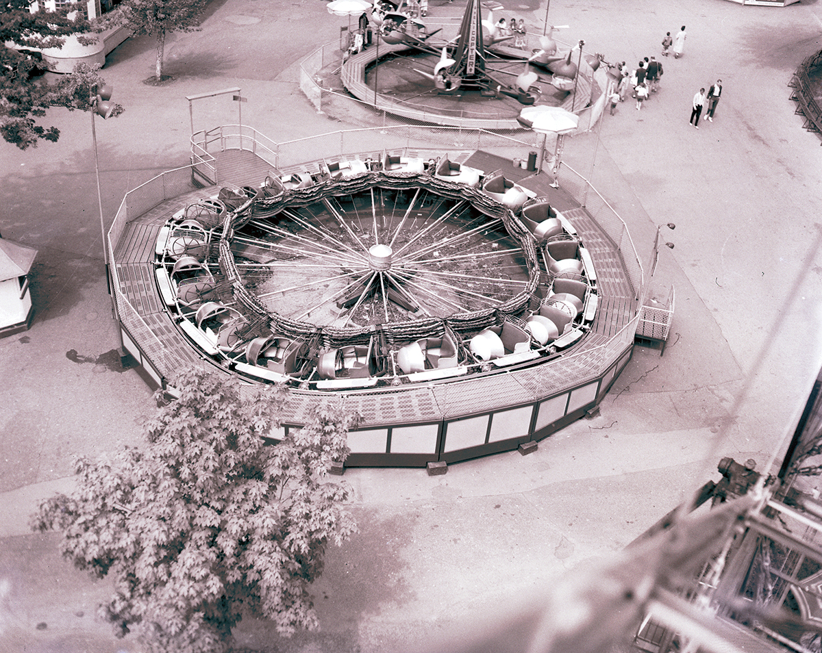 Aerial view of the Caterpillar ride at West View Park, 1961. | Heinz History Center