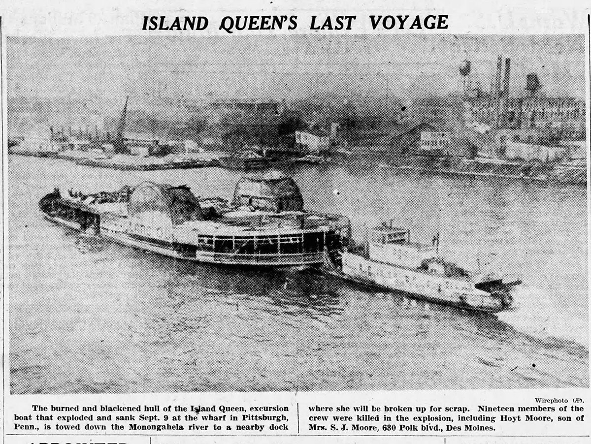 In December, images of the boat’s “last ride” appeared in newspapers across the country. From the Des Moines Tribune (Iowa), Dec. 26, 1947.