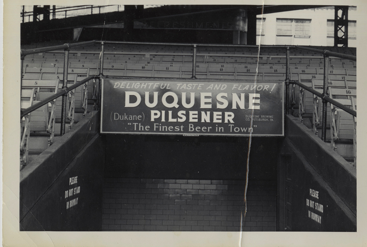 Duquesne Pilsener sign over an exit at Forbes Field, c. 1935-1940. | Heinz History Center