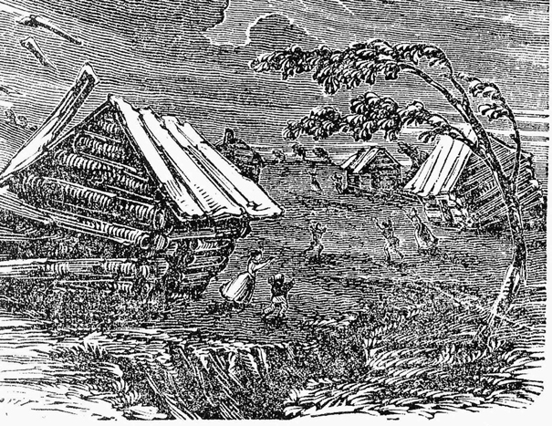 Woodcut illustration of the New Madrid Earthquake, 1811-1812, from a 19th century publication. Credit: State Historical Society of Missouri.