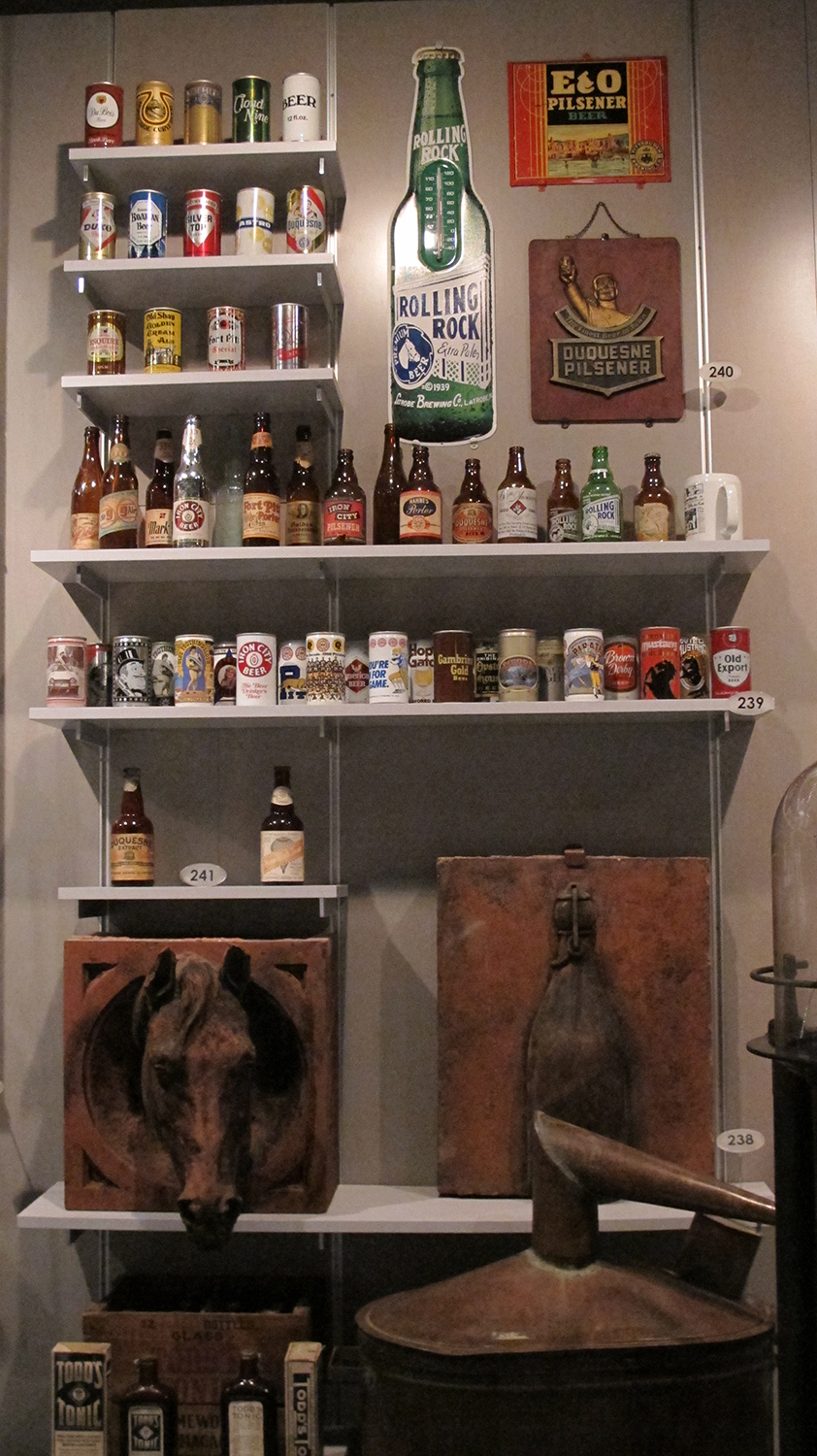 A selection of the History Center’s beer artifacts on display in the Special Collections exhibit. | Heinz History Center