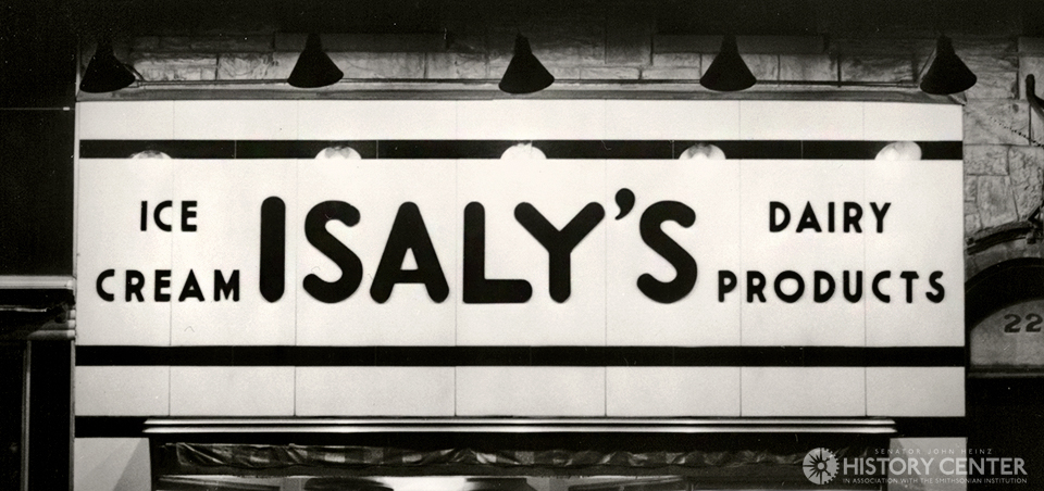 Canonsburg Isaly’s storefront sign at night, c. 1950. Author collection.