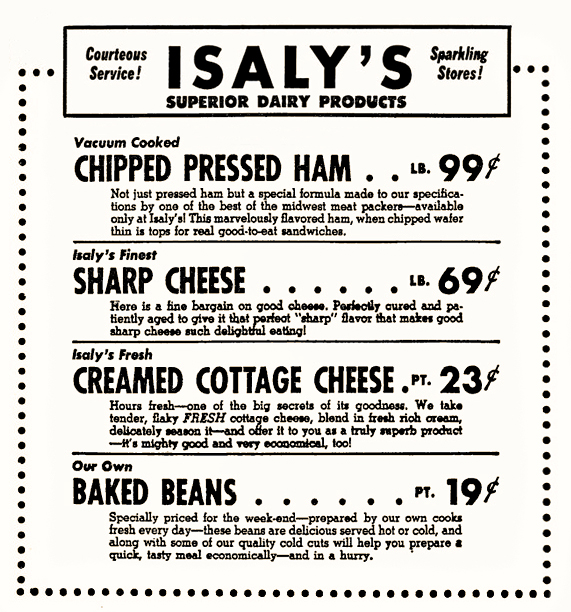 Isaly’s price list, c. 1950. Author collection.