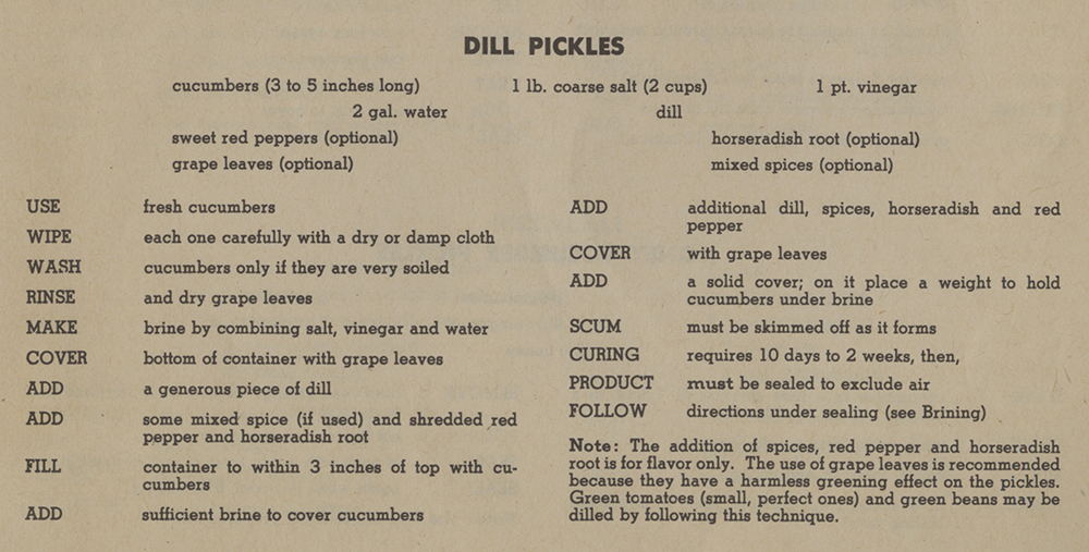 Dill Pickles recipe from Duquesne Light Cookbook | Heinz History Center