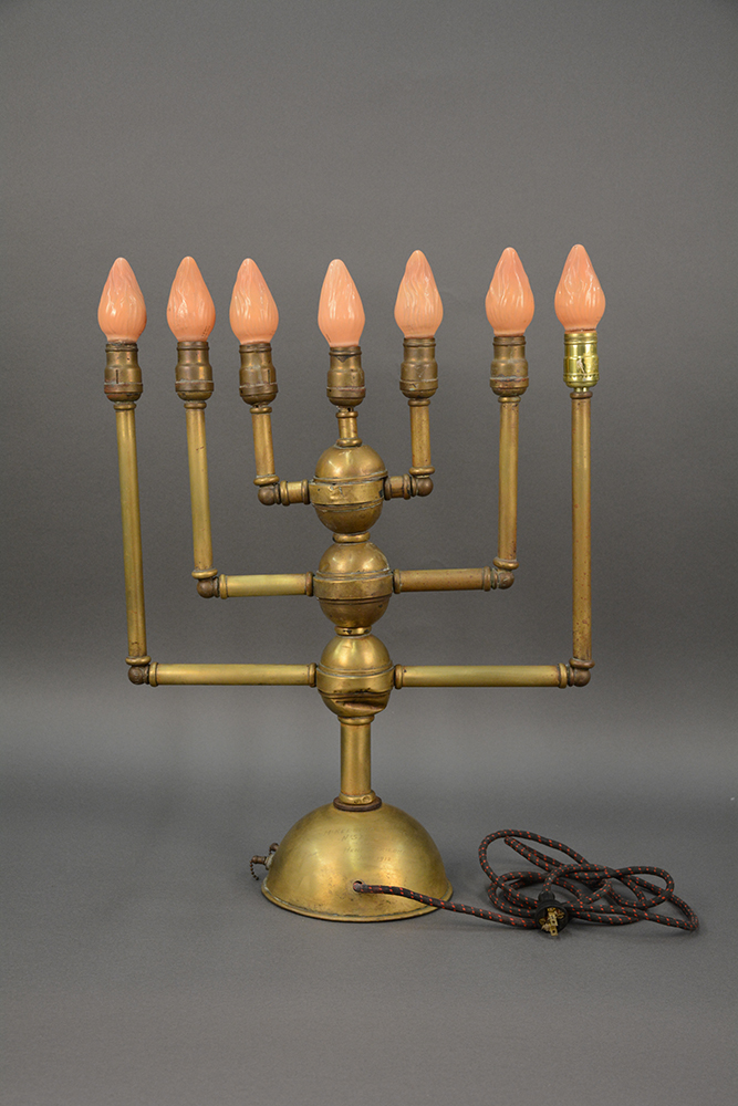 A seven-branched electric menorah donated by the Izsauk family of White Oak, Pa. Rauh Jewish History Program & Archives at the Heinz History Center.