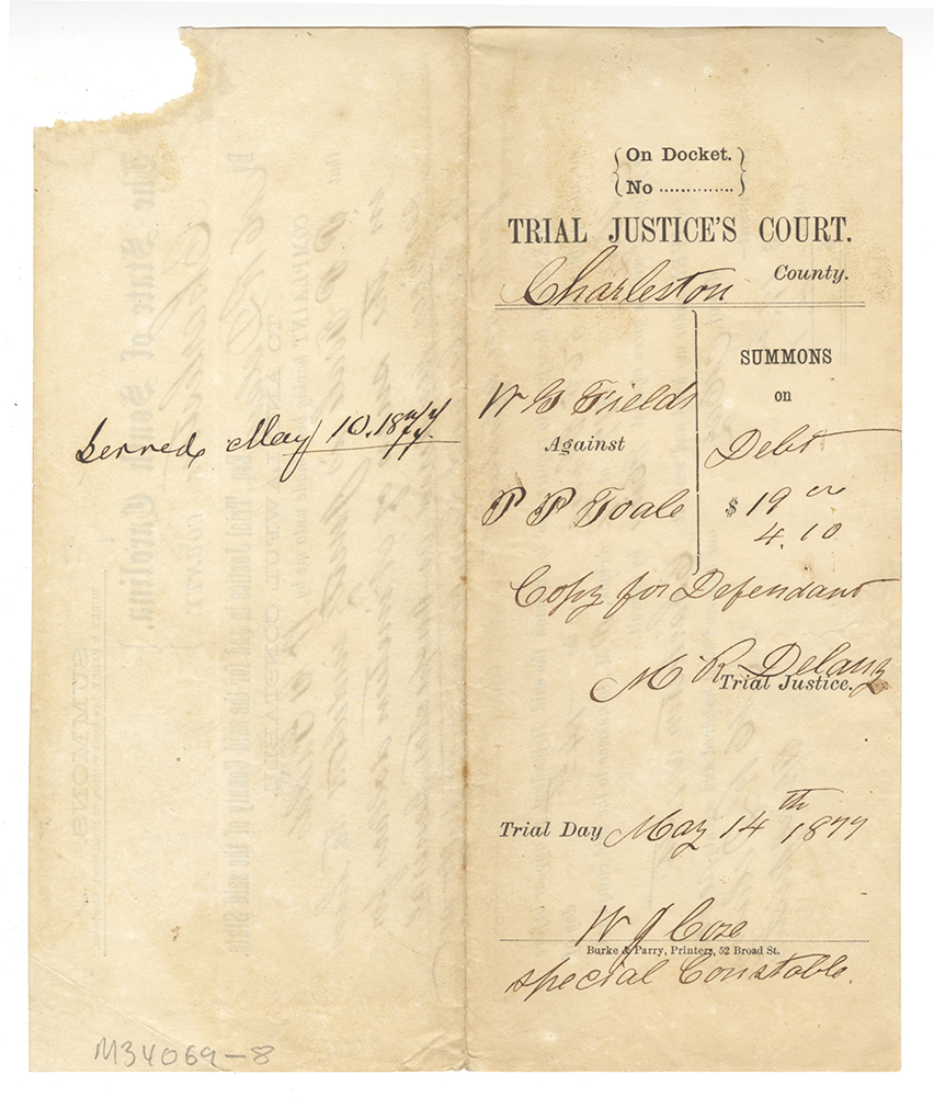 South Carolina State Court Summons Signed by Martin Delany, 1877, 2017.0141, Detre Library & Archives at the History Center.