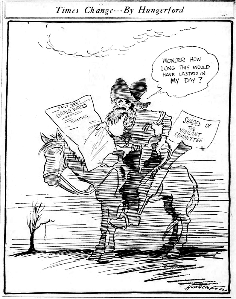 Cy Hungerford drew his own response to the local gang violence in 1929. Credit: Cy Hungerford, Pittsburgh Post-Gazette, Aug. 9, 1929.