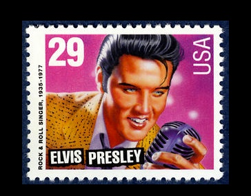 Elvis postage stamps are released by the U.S. Postal Service, January 8, 1993. Courtesy of the Smithsonian National Postal Museum.