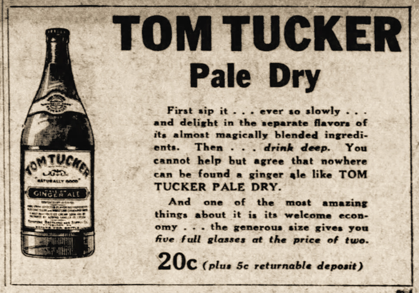 A 1929 ad for Tom Tucker ginger ale did not yet include the iconic man in top hat.