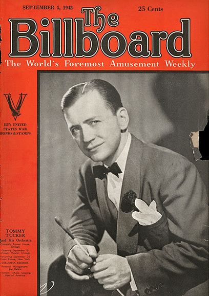 Tommy Tucker made the cover of Billboard magazine numerous times, this one from 1942. At Kennywood, he holds the record for the largest crowd to see a musician when he played there on Decoration Day, 1936. From Billboard.