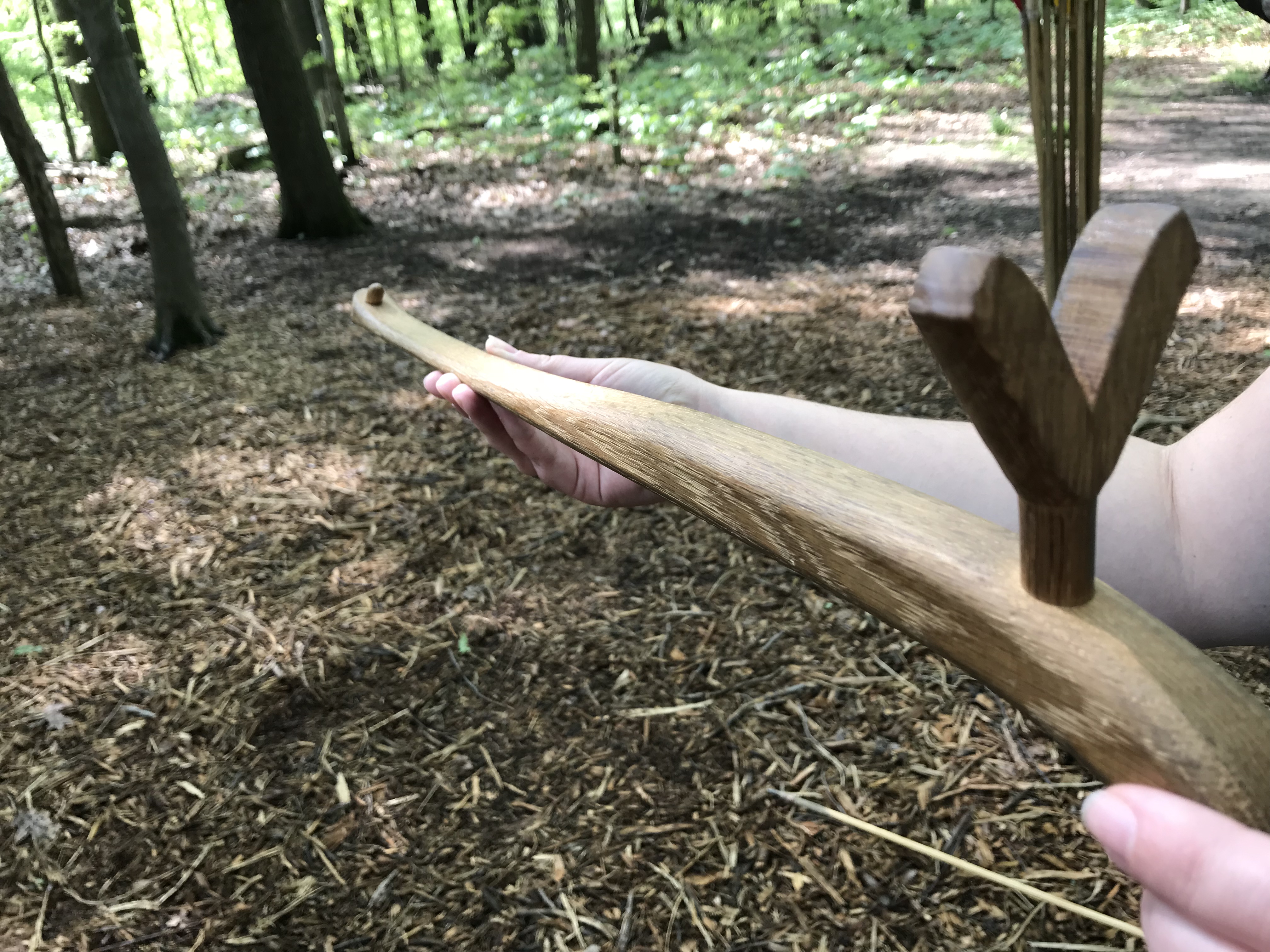 Close up of an atlatl at Meadowcroft
