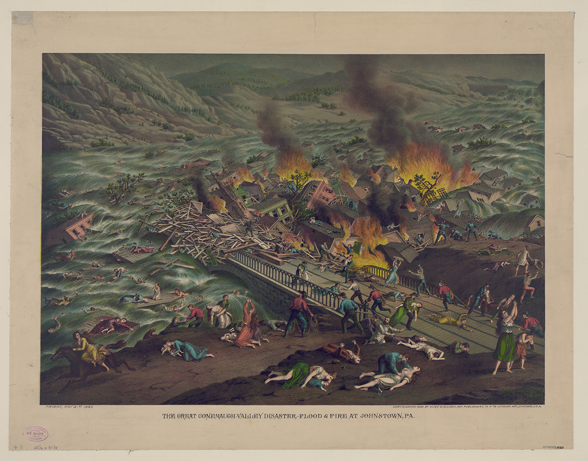 The Great Conemaugh-Valley Disaster, lithograph by Kurz & Allison, c. 1892. Library of Congress.