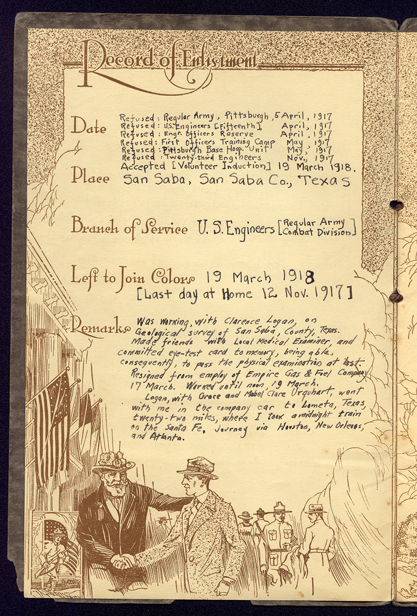 Record of Gibson’s enlistment shows that he made six attempts before finally being accepted in March 1918.