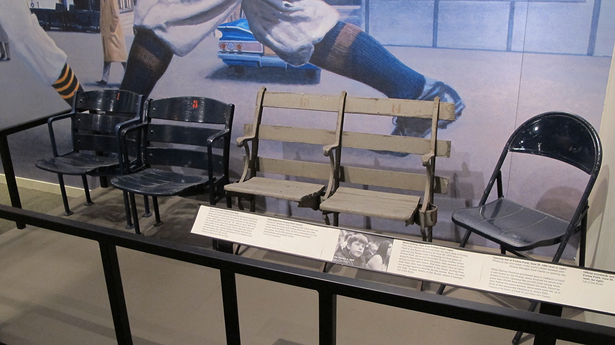 Original Forbes Field chairs on display in the Western Pennsylvania Sports Museum, 2017.