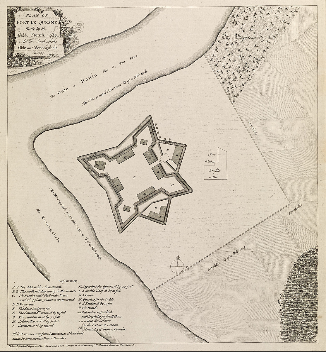 "Plan of Fort Le Quesne," from a copy made in 1771. Map reproduction courtesy of the Norman B. Leventhal Map Center at the Boston Public Library.