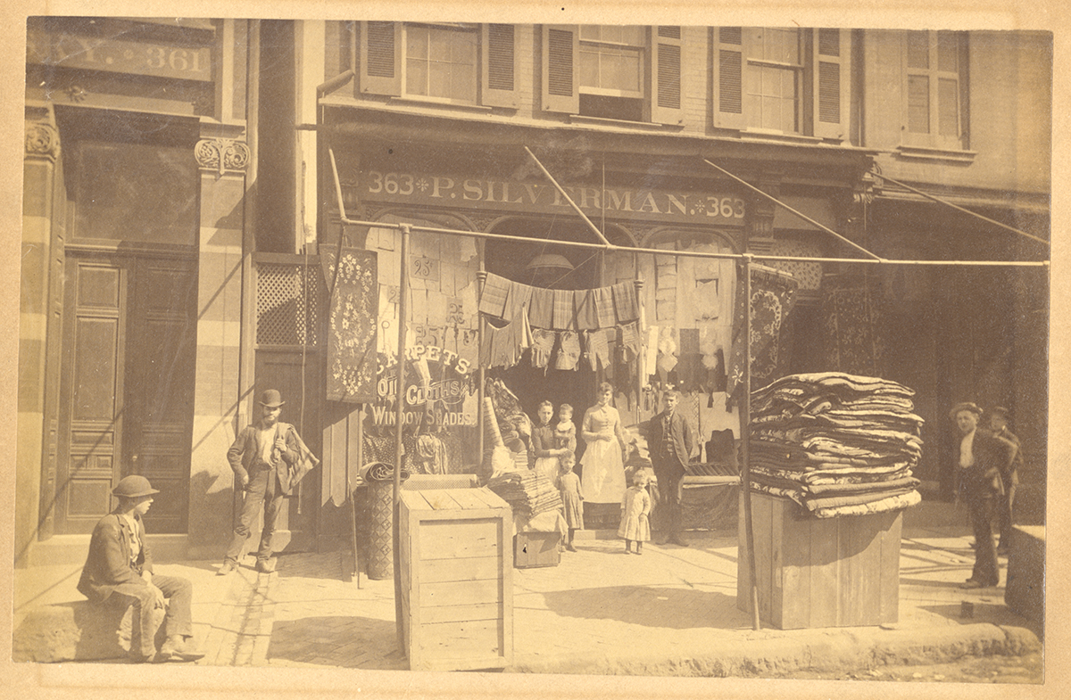 Philip Silverman dry goods store on Fifth Avenue, Pittsburgh, 1880s.