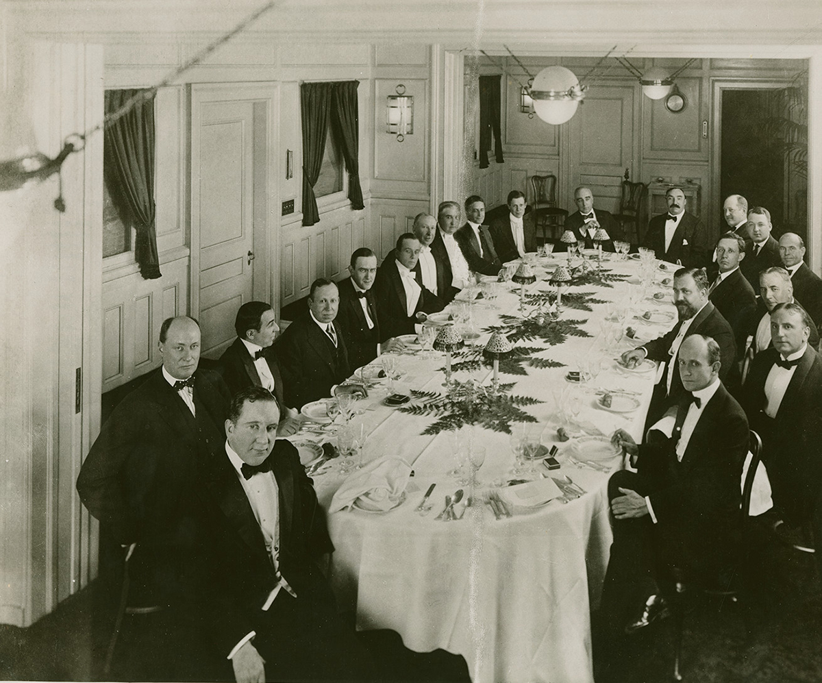 Lewis J. Selznick (front, center) at the World Film Pictures dinner, Astor Hotel, New York City, 1914. Courtesy of the Harry Ransom Center, University of Texas at Austin, David O. Selznick Collection.