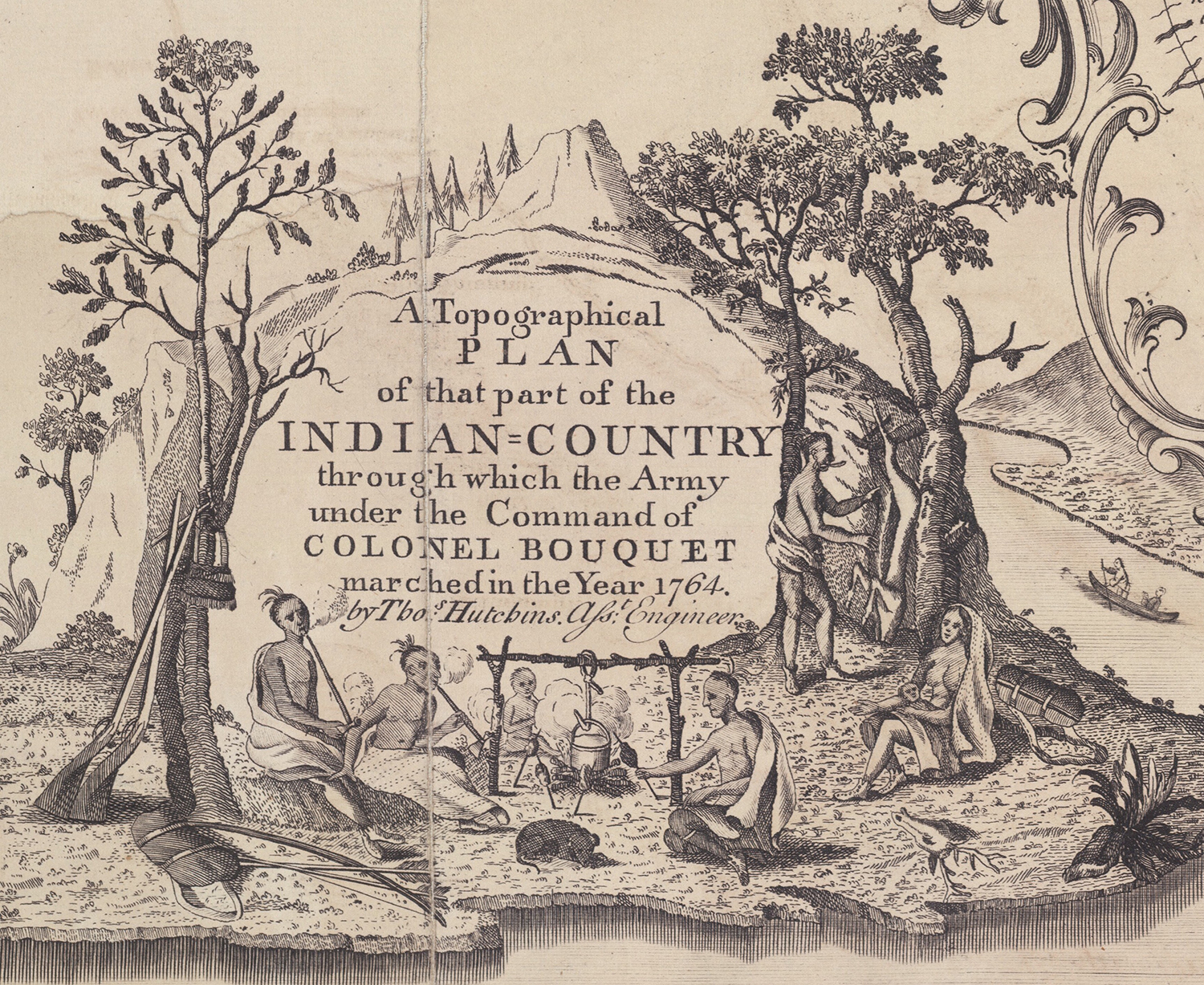 Detail of a map drawn by Thomas Hutchins following Henry Bouquet’s march to the Muskingum River in 1764.