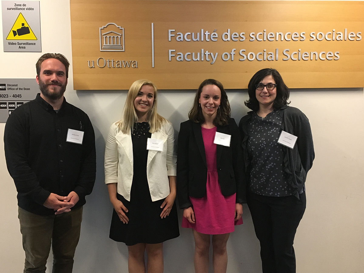 Zachary Enick, Eliza Jermyn, and Rita Keil with their professor, Dr. Lina Insana, at the University of Ottawa for the 2018 Canadian Conference of Italian Studies conference. They were the only undergraduates to present in the session on digital Humanities projects. Photo courtesy of Melissa E. Marinaro.