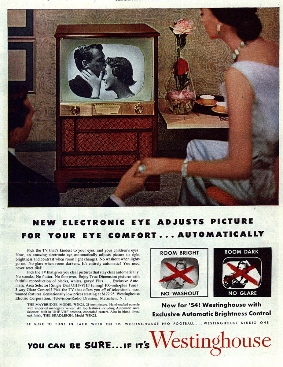 Advertisement for new Westinghouse television models, 1953-1954.