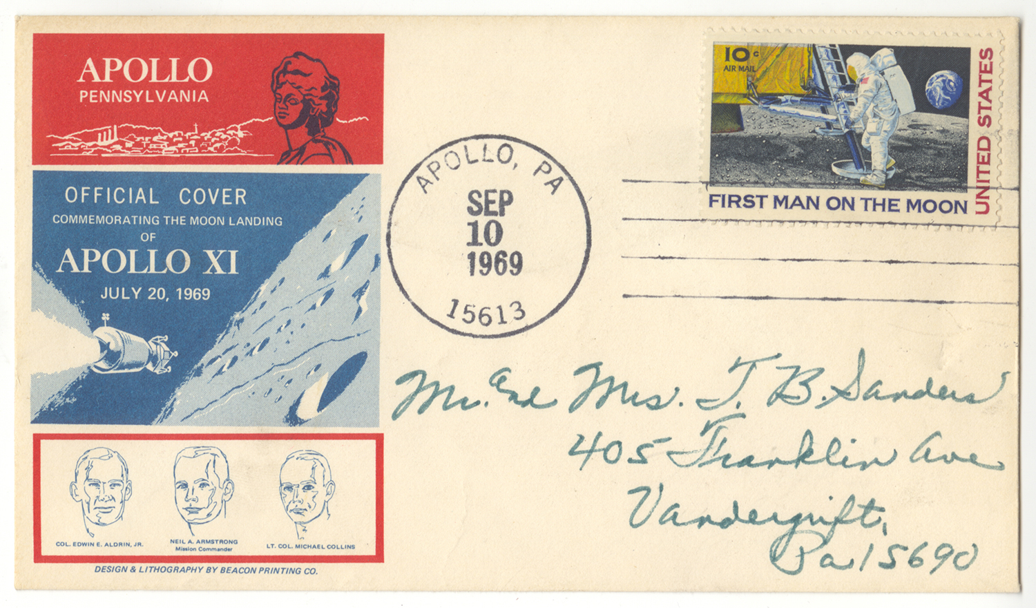 "First Man on the Moon" commemorative stamp, 1969.